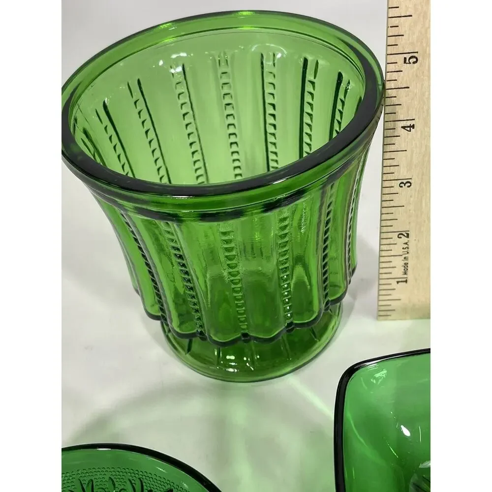 Lot Of 3 - Vintage Anchor‎ Hocking Forest Green Sauce Bowl + Dessert Bowl + Vase